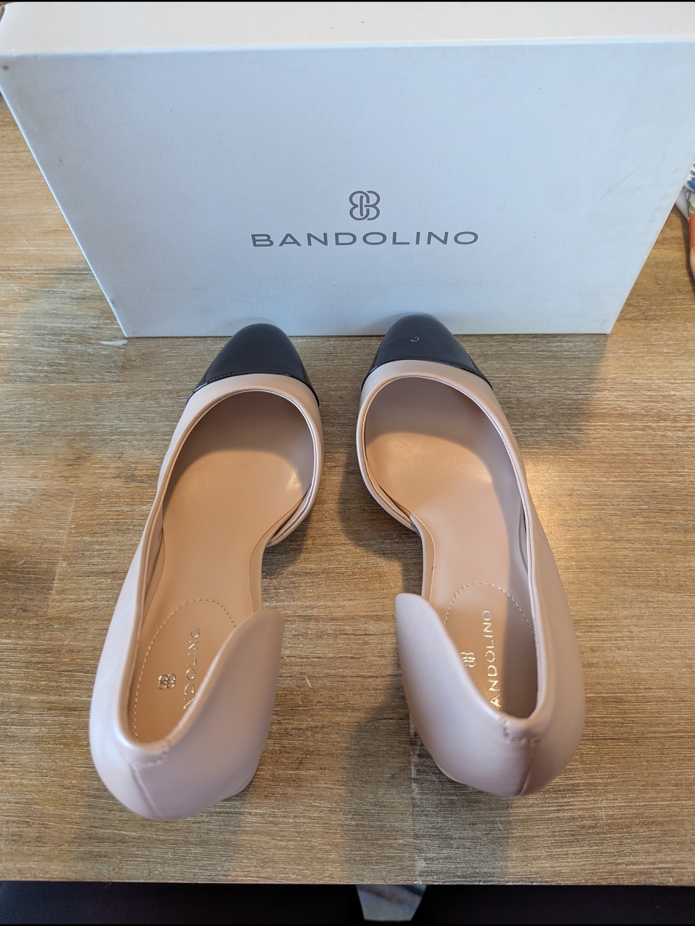 Bandolino Two-Tone Nude and Black Cap-Toe Pumps - Picture 5 of 13